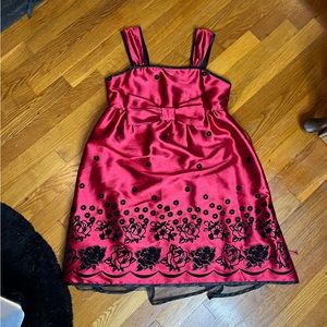 Secret Charm Dress Young Girls Red Black Floral Satin Sleeveless Size 14